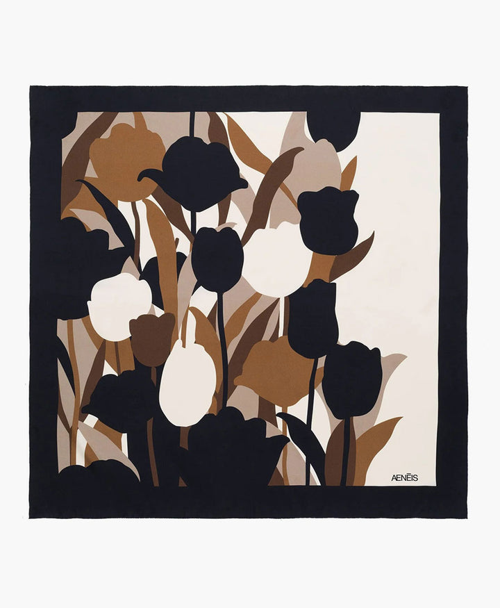 Grosses Seiden-Foulard "Tulip Garden Silk Scarf" - Earth