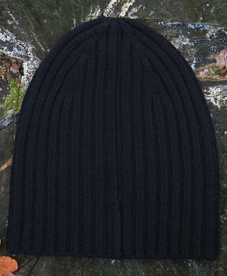 Gerippte Mütze / Beanie aus Kaschmir - Schwarz