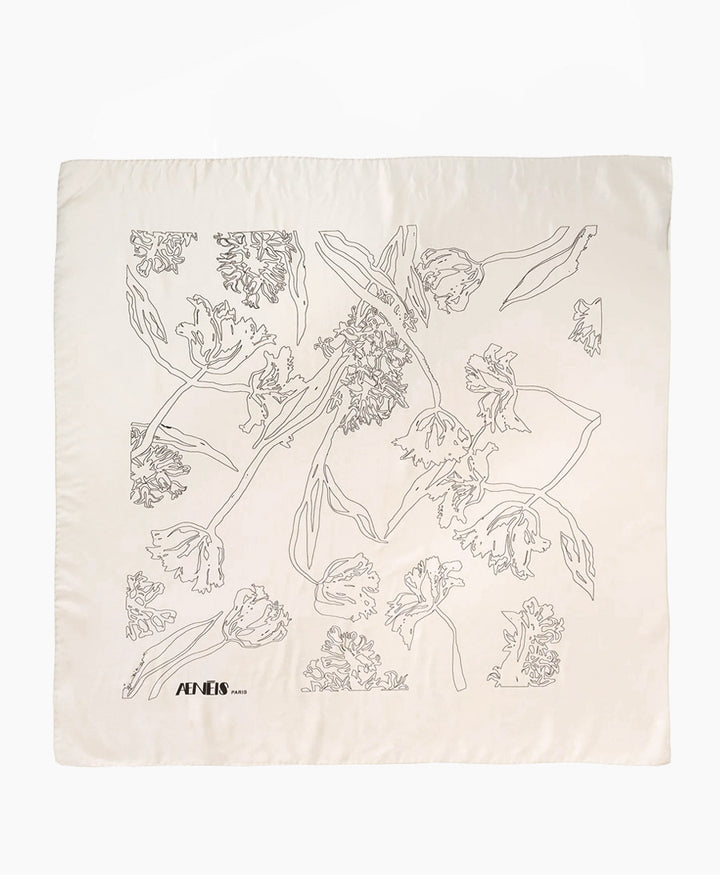 Grosses Seiden-Foulard "Nostalgia Flower Silk Scarf" - Champagne