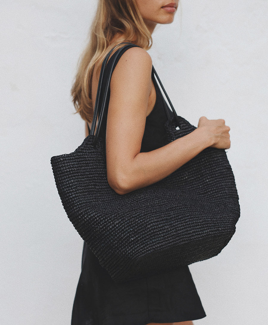 Raffia-Tasche "Amaya" - Schwarz