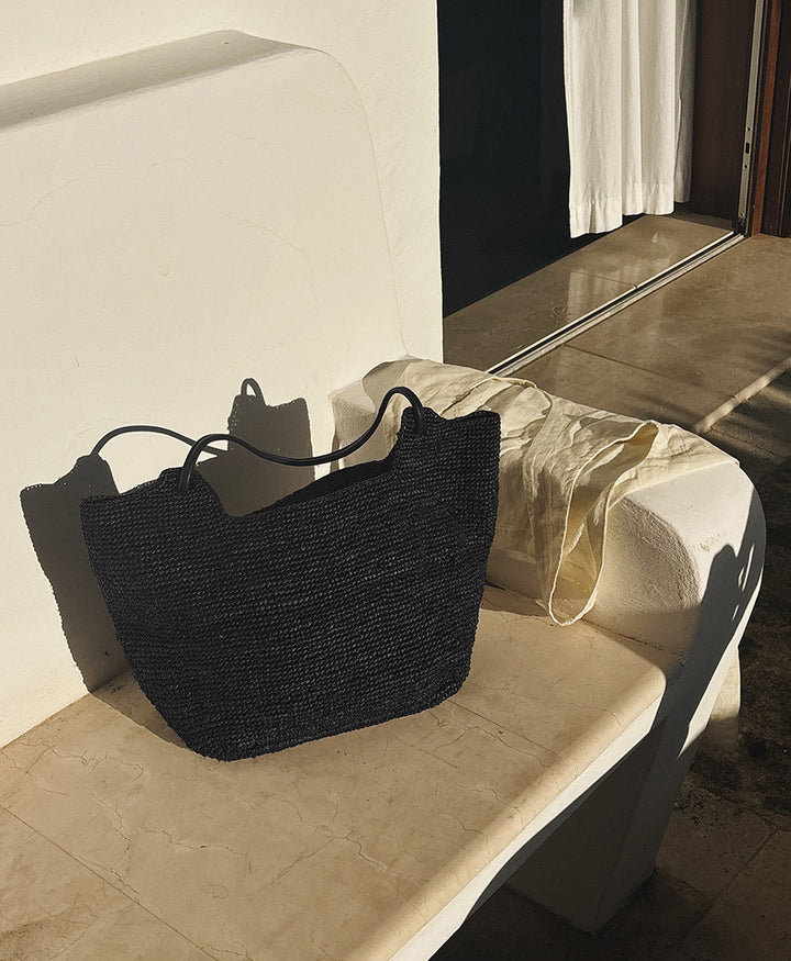 Raffia-Tasche "Amaya" - Schwarz