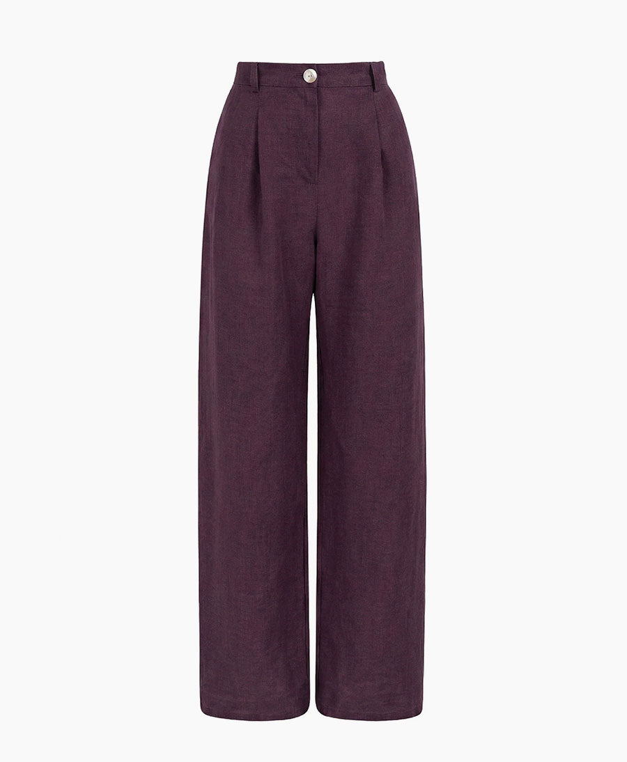 Hose Mara aus Leinen - Aubergine