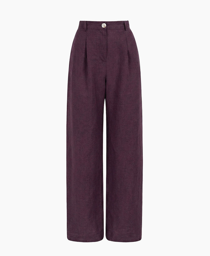 Hose Mara aus Leinen - Aubergine