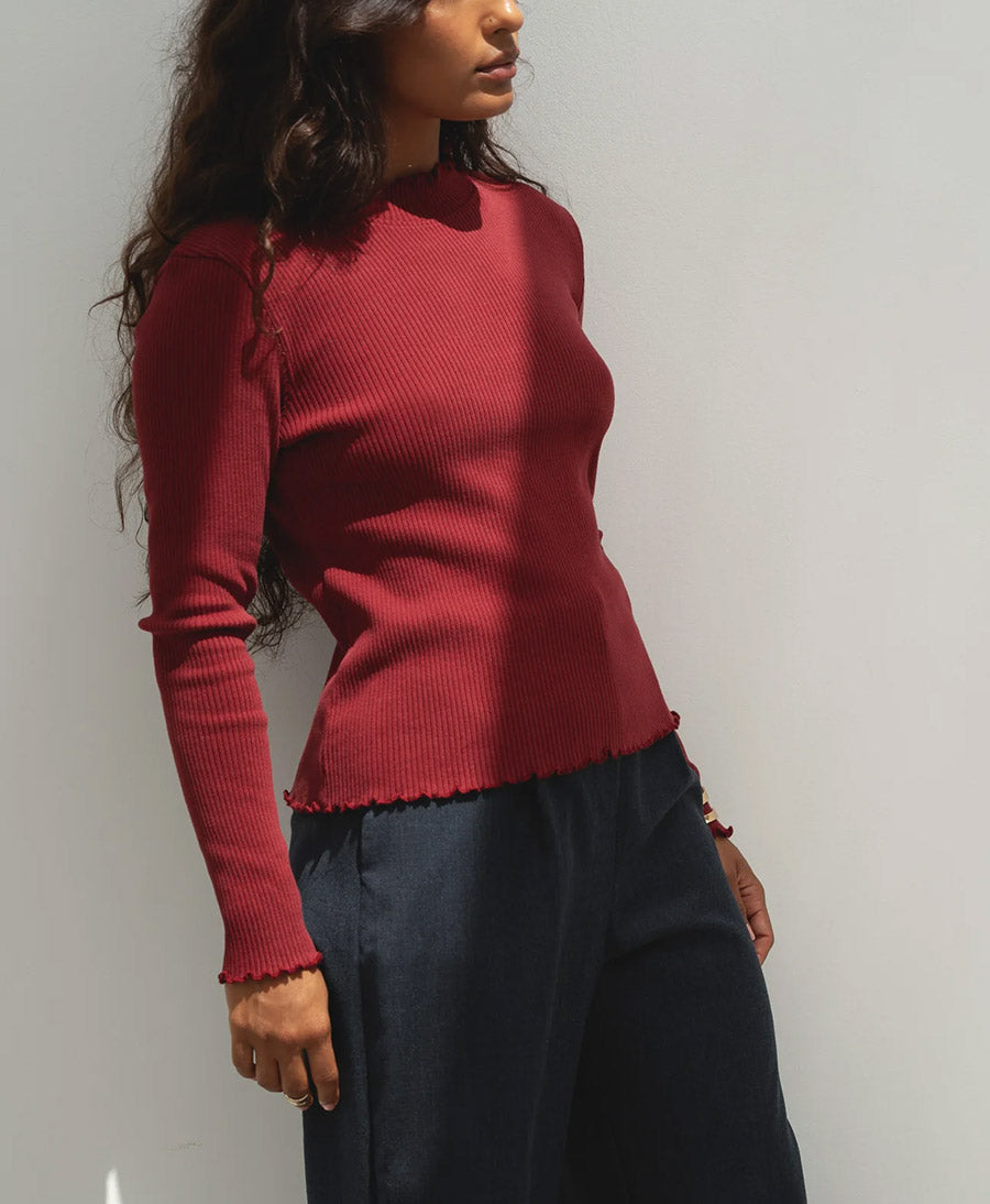 Langarmshirt mit kurzem Rollkragen Ava - Bordeaux