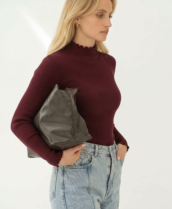 Langarmshirt mit kurzem Rollkragen Ava - Bordeaux