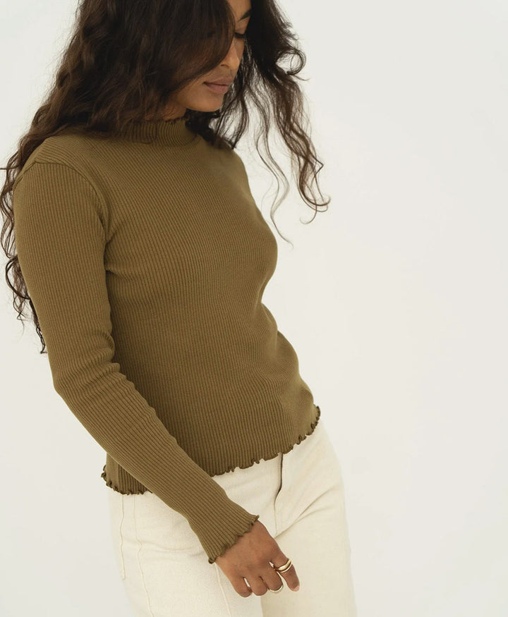 Langarmshirt mit kurzem Rollkragen Ava - Olivgrün