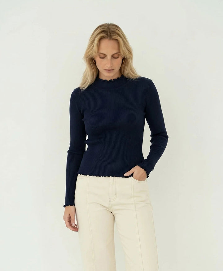 Langarmshirt mit kurzem Rollkragen Ava - Dunkelblau