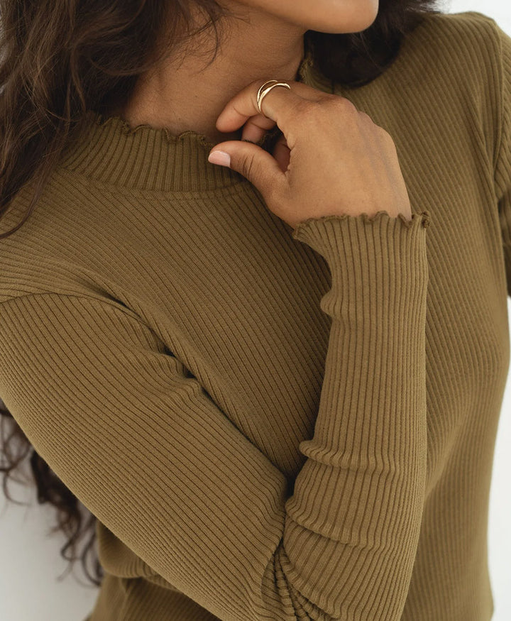 Langarmshirt mit kurzem Rollkragen Ava - Olivgrün