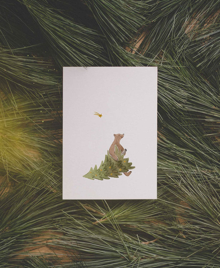 Postkarte "Bär mit Weihnachtsbaum" Weihnachtskarte