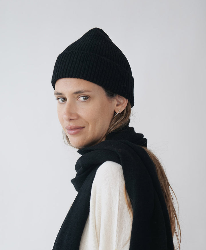 Strickmütze BEN Beanie aus Kaschmir - Schwarz
