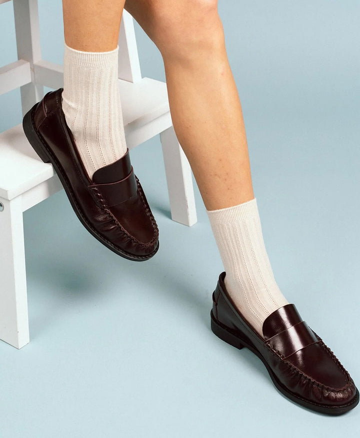 Pointelle Socken - gerippter Feinstrick - Beige