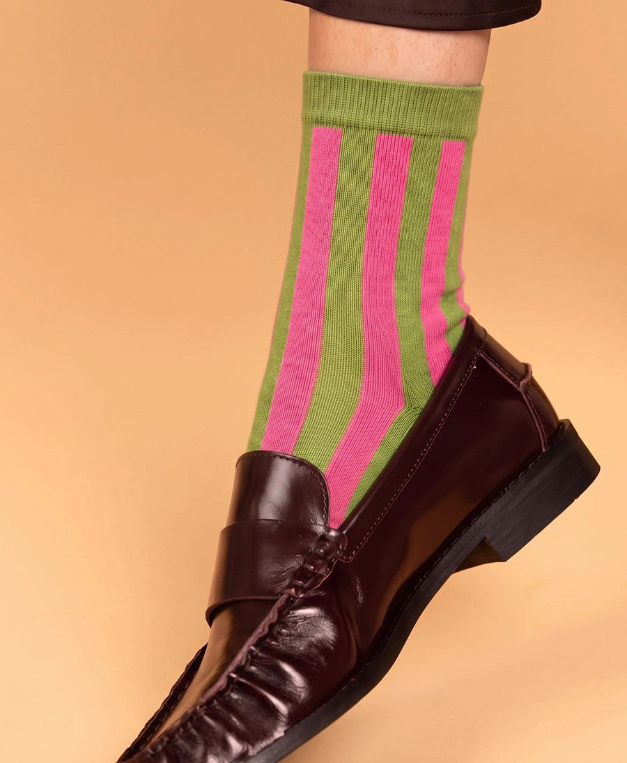 Bambus Socken - Bellagio - Olivgrün / Fuchsia