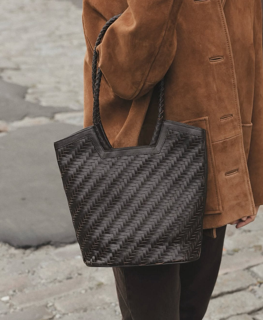 Gewebte Ledertasche "Camilla" - Espresso