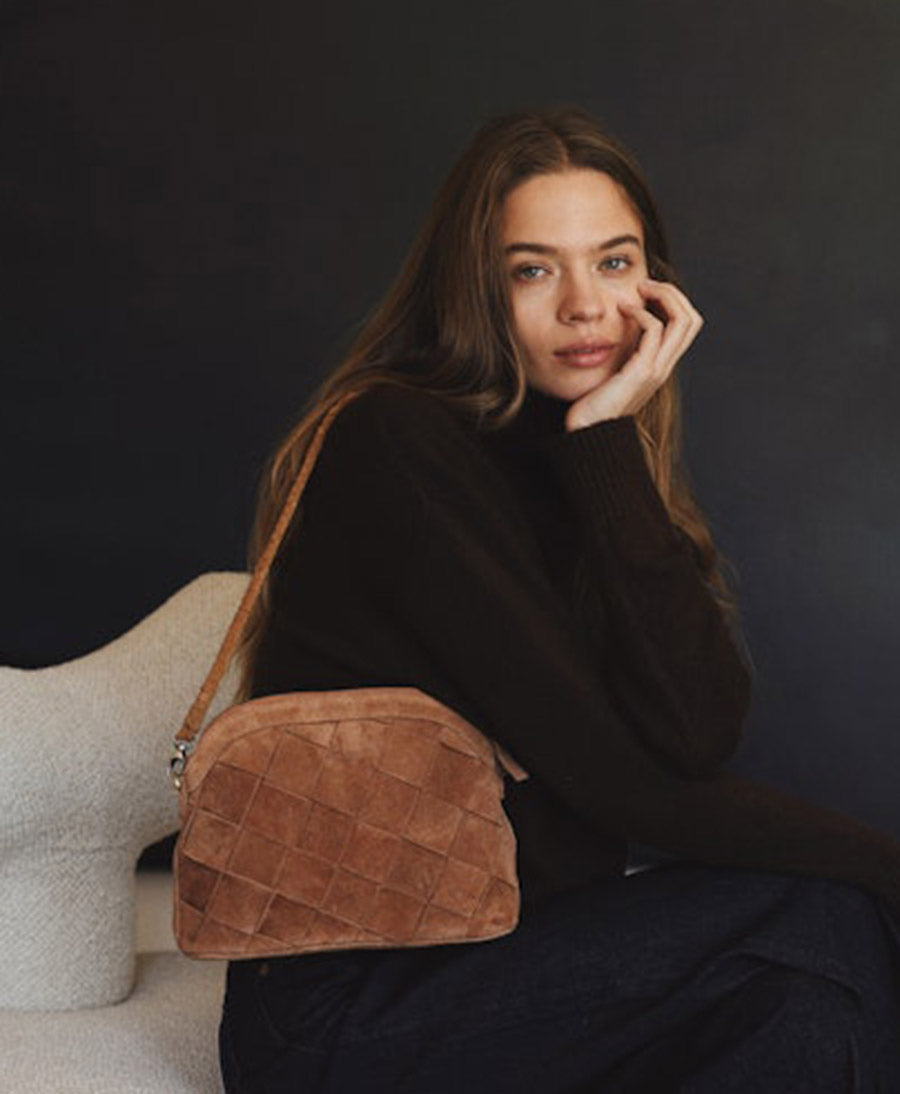 Geknotete Ledertasche "CARMEN" Grande Weave Suede - Copper