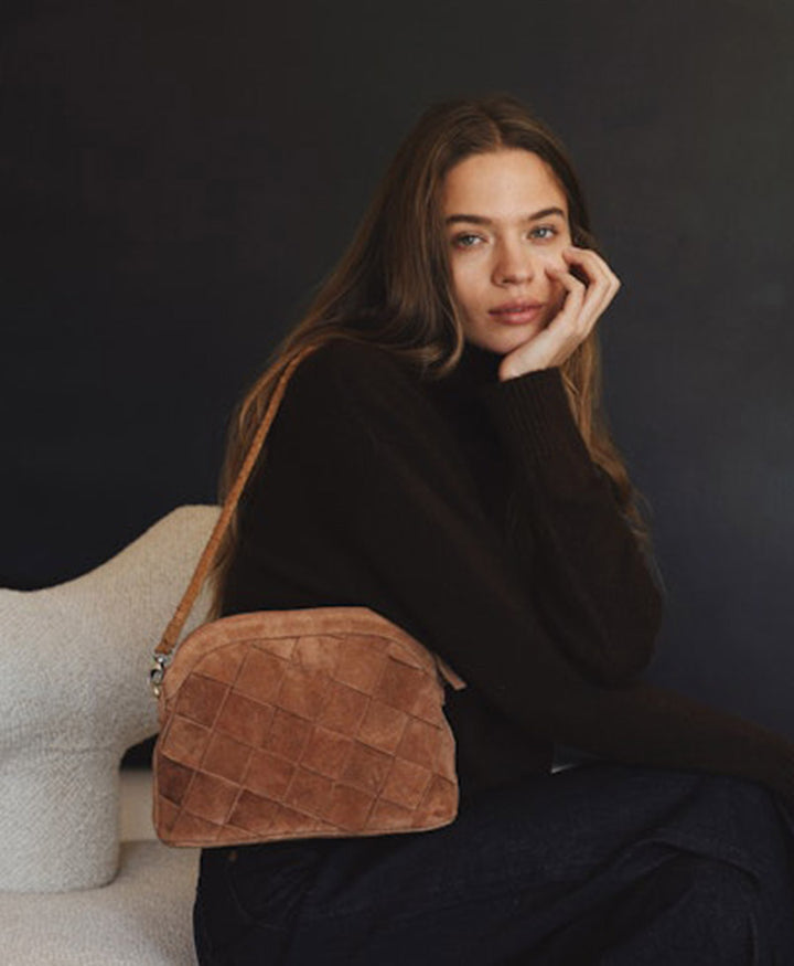 Geknotete Ledertasche "CARMEN" Grande Weave Suede - Copper