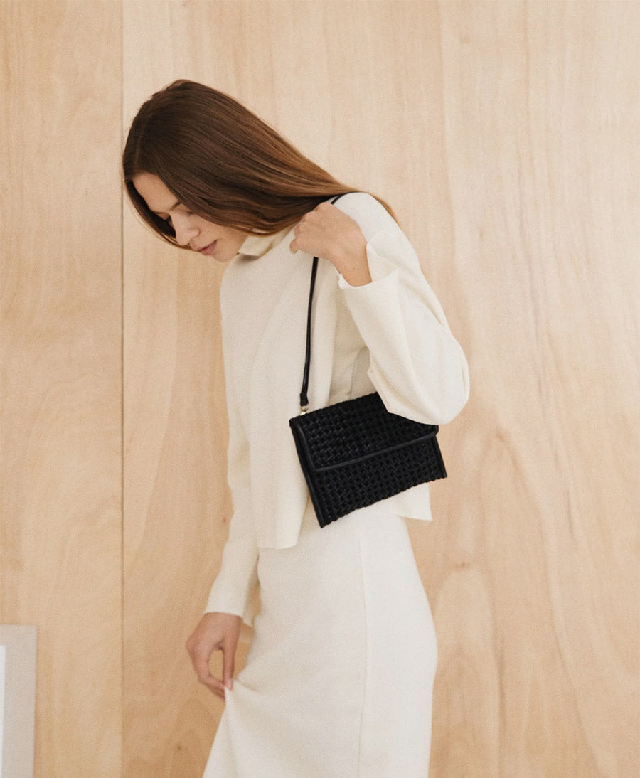 Gewebte Ledertasche / Clutch "LARITA" - Schwarz