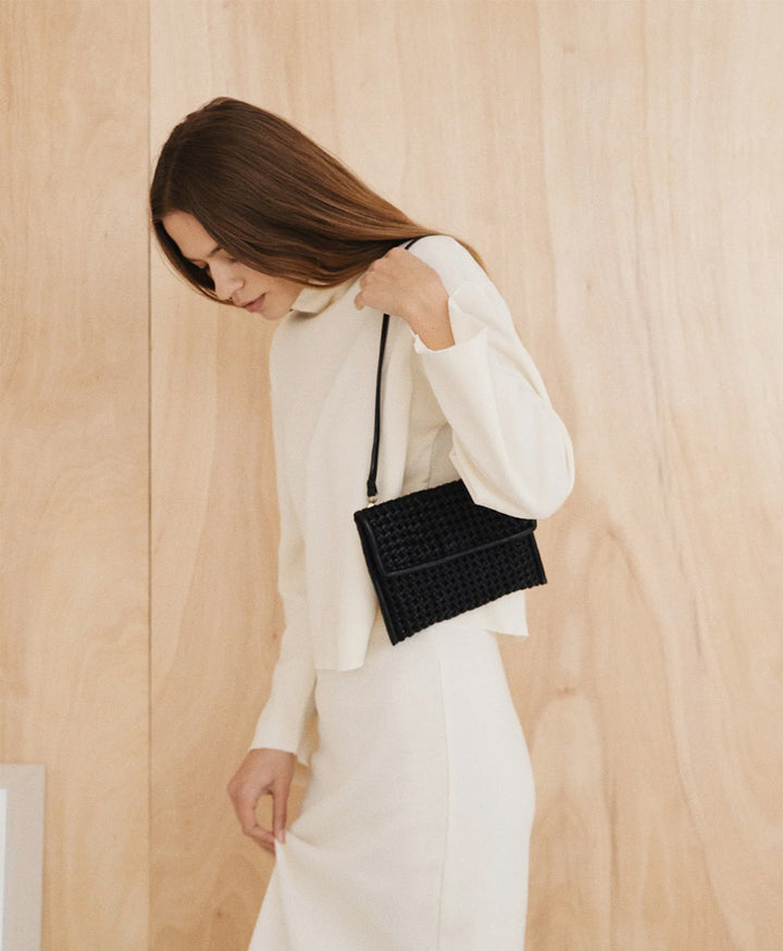 Gewebte Ledertasche / Clutch "LARITA" - Schwarz