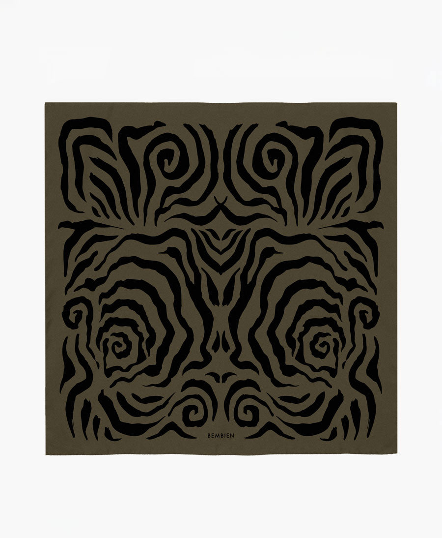 Grosses Seiden-Foulard "Linea Scarf" - Olive
