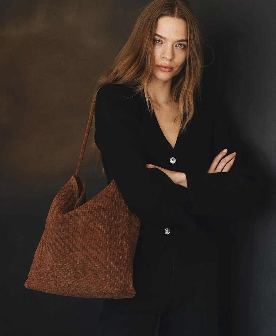 Gewebte Ledertasche "SERA" Suede - Braun