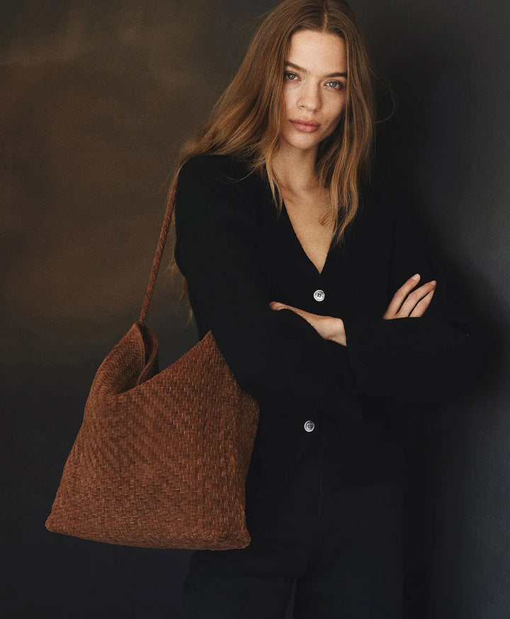 Gewebte Ledertasche "SERA" Suede - Braun