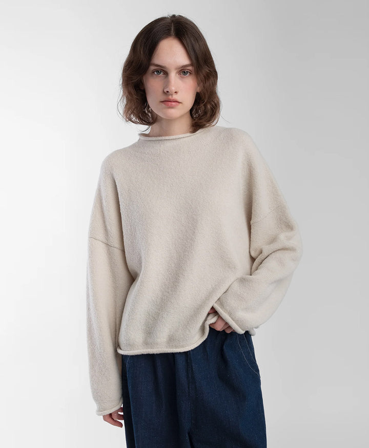 Strickpullover Cream Boucle Rolled Sweater
