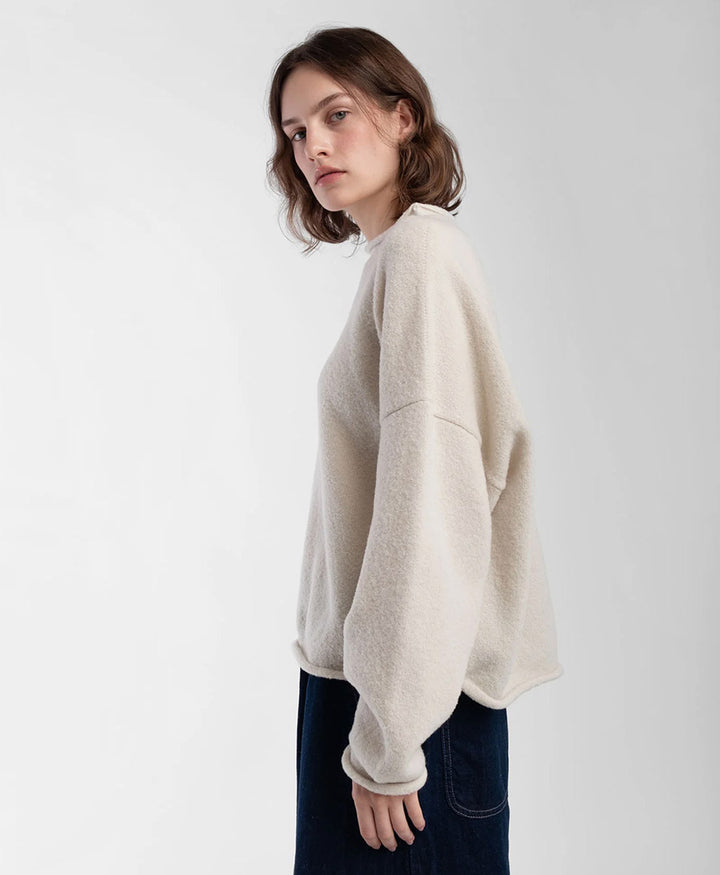 Strickpullover Cream Boucle Rolled Sweater