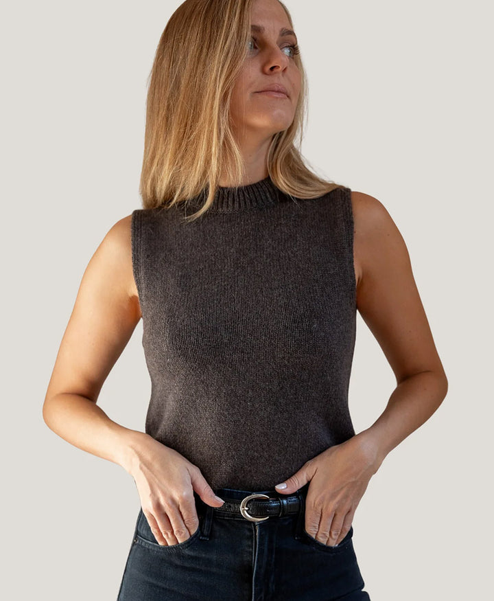 Stricktop - Mock Neck Tank - Kaschmir/Seide - Dunkelbraun