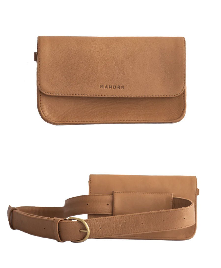 Braune Gürteltasche aus Leder - The Ziggy Belt Bag Tan - MANDRN - clomes