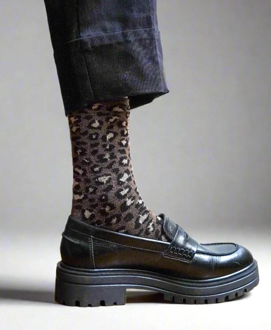 Glitzer Socken Lyocell - Leopard Dunkelbraun