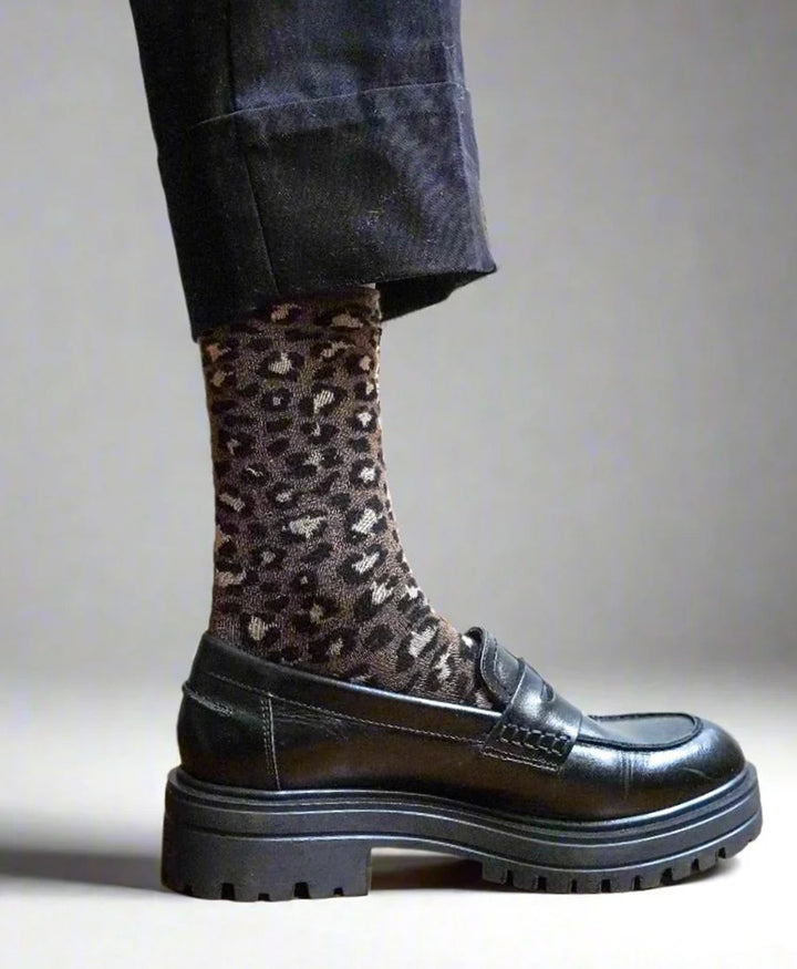 Glitzer Socken Lyocell - Leopard Dunkelbraun