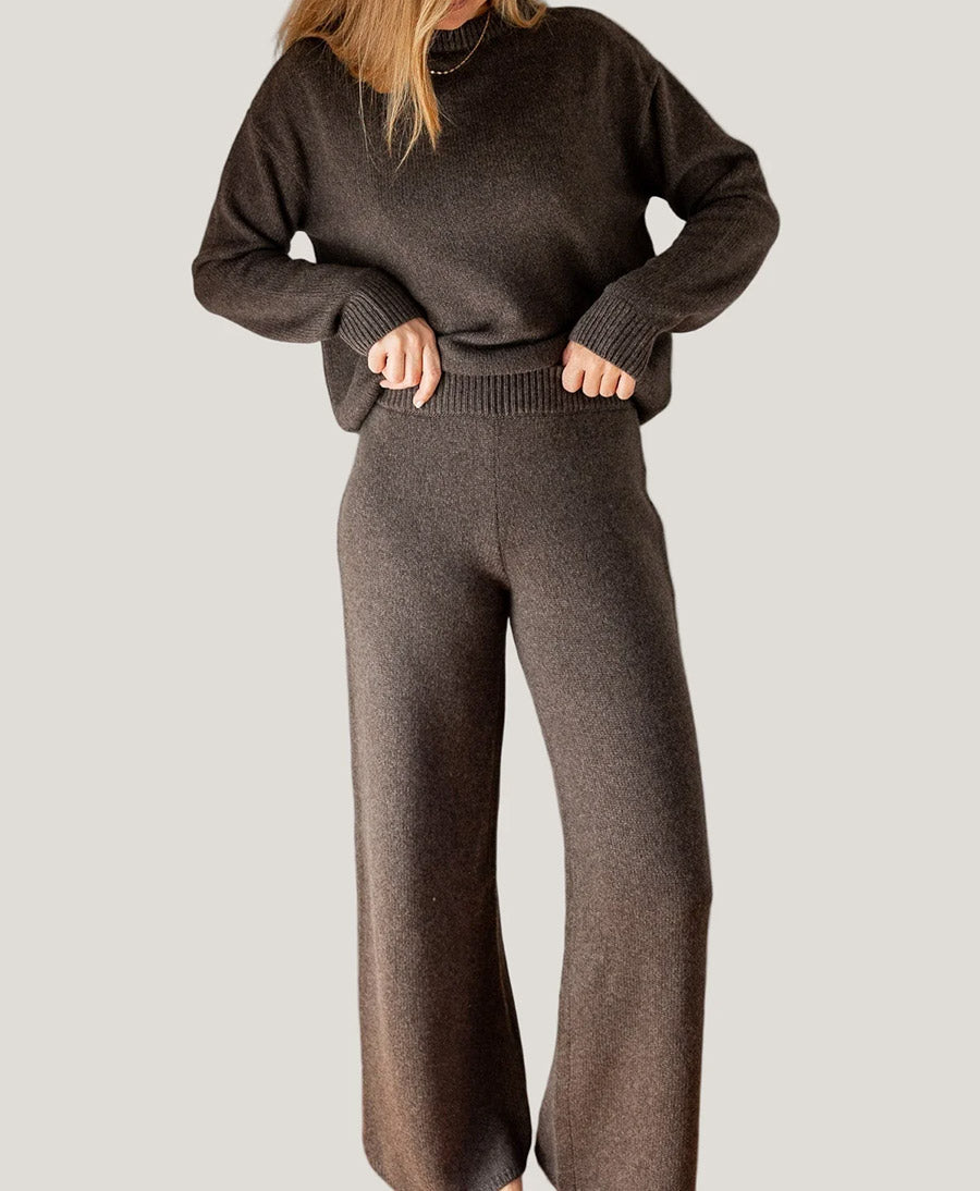 Strickhose - Wide Leg Pants - Kaschmir/Seide - Dunkelbraun