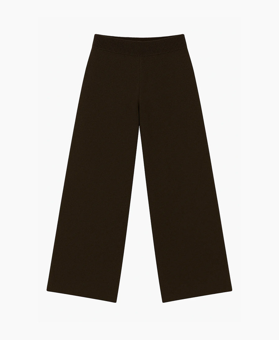 Strickhose - Wide Leg Pants - Kaschmir/Seide - Dunkelbraun