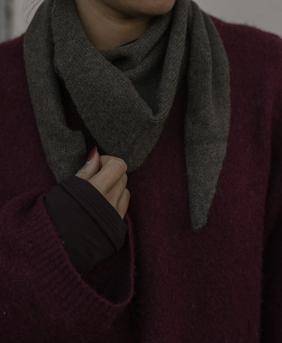 Triangel-Strickschal / Bandana aus Kaschmir - Dunkelbraun