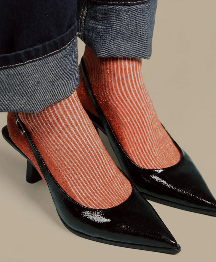Glitzer Socken Lyocell - Ziegelrot