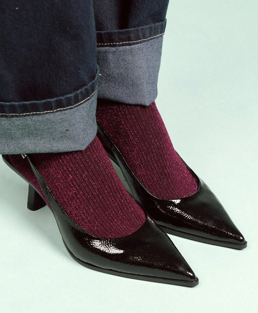 Glitzer Socken Lyocell - Burgunderrot