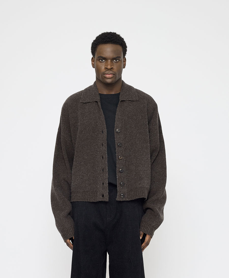 Strickcardigan Collared Cropped Cardigan - Olivbraun