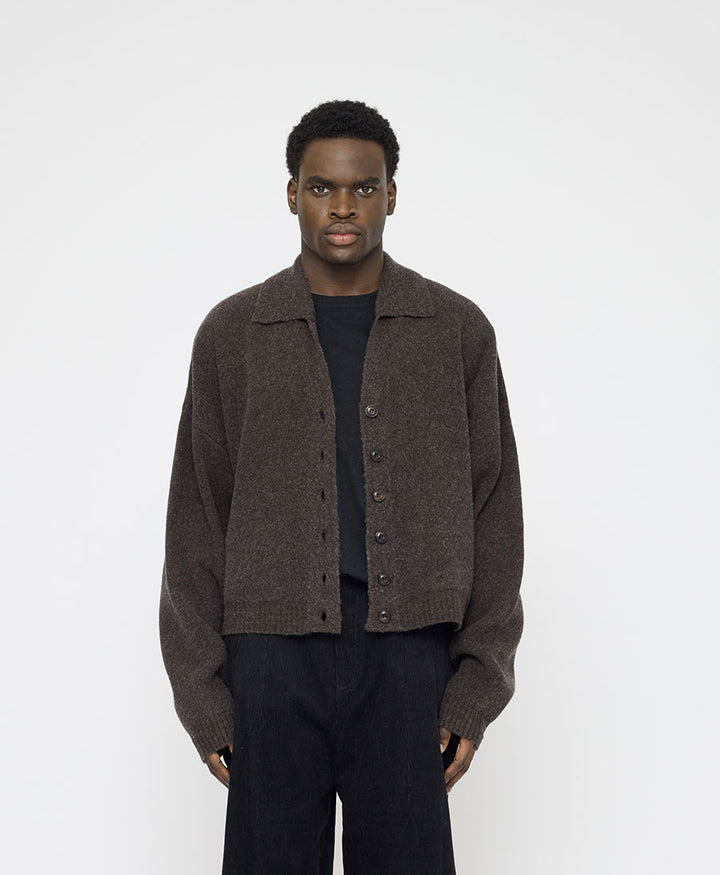 Strickcardigan Collared Cropped Cardigan - Olivbraun