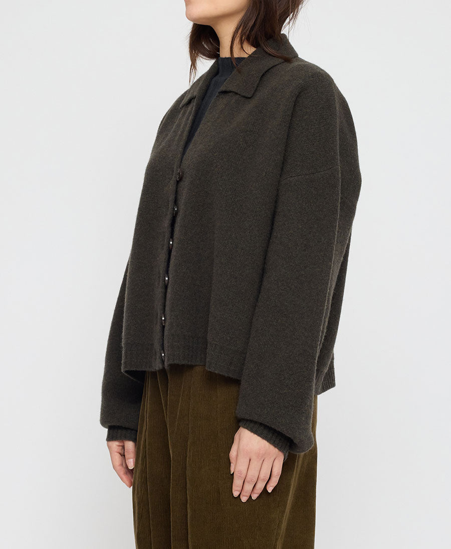 Strickcardigan Collared Cropped Cardigan - Olivbraun