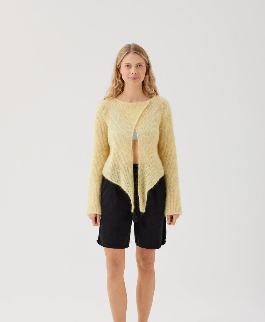 Kurzer Cardigan aus leichtem Strick - Hellgelb