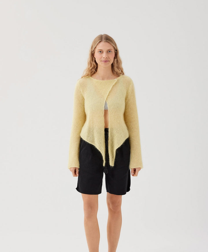 Kurzer Cardigan aus leichtem Strick - Hellgelb