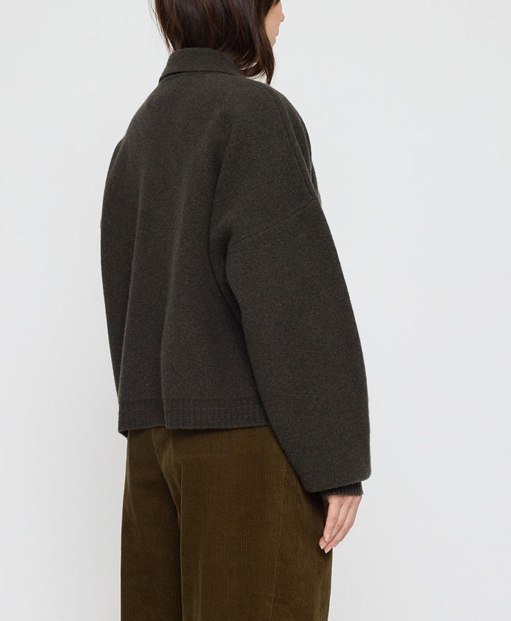 Strickcardigan Collared Cropped Cardigan - Olivbraun
