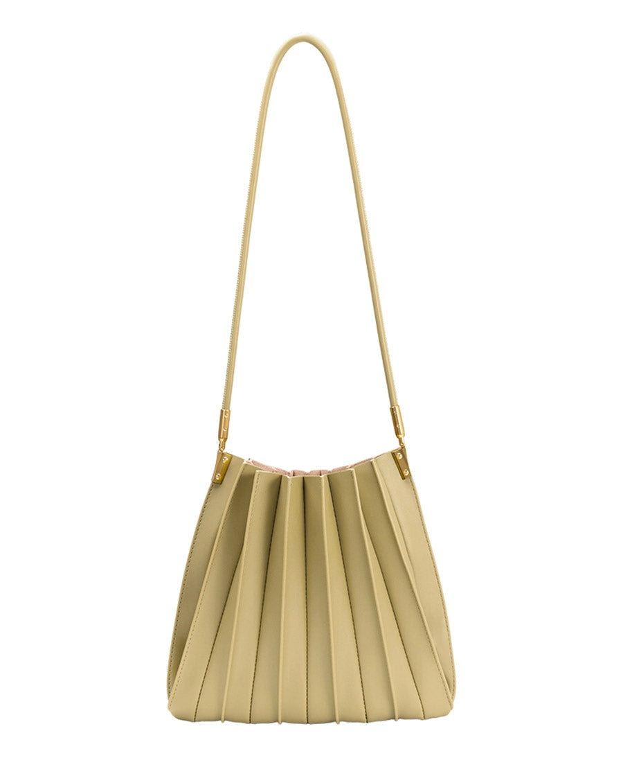 Plissierte Schultertasche CARRIE aus veganem Leder - Avocado