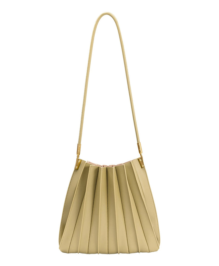 Plissierte Schultertasche CARRIE aus veganem Leder - Avocado