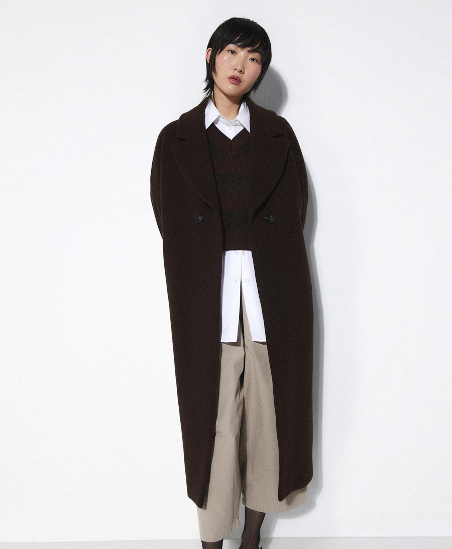 Dunkelbrauner Mantel CEDAR - Wolle