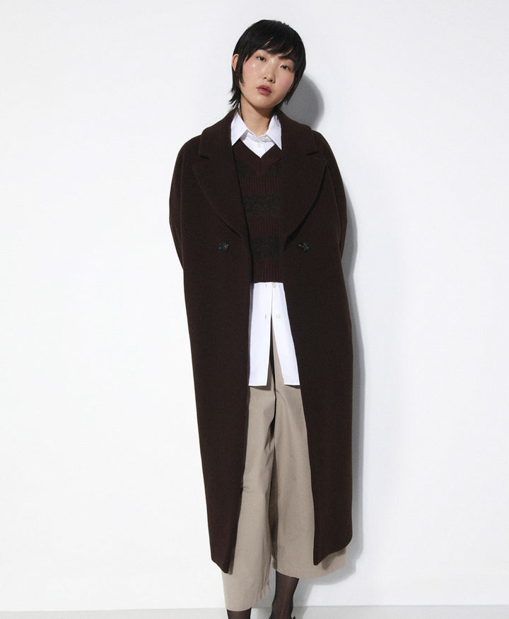 Dunkelbrauner Mantel CEDAR - Wolle