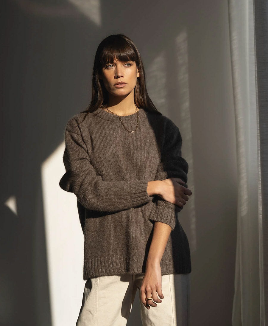 Langer Strickpullover Claudia - Braun