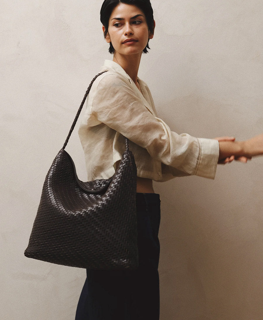 Gewebte Ledertasche "SERA" - Espresso