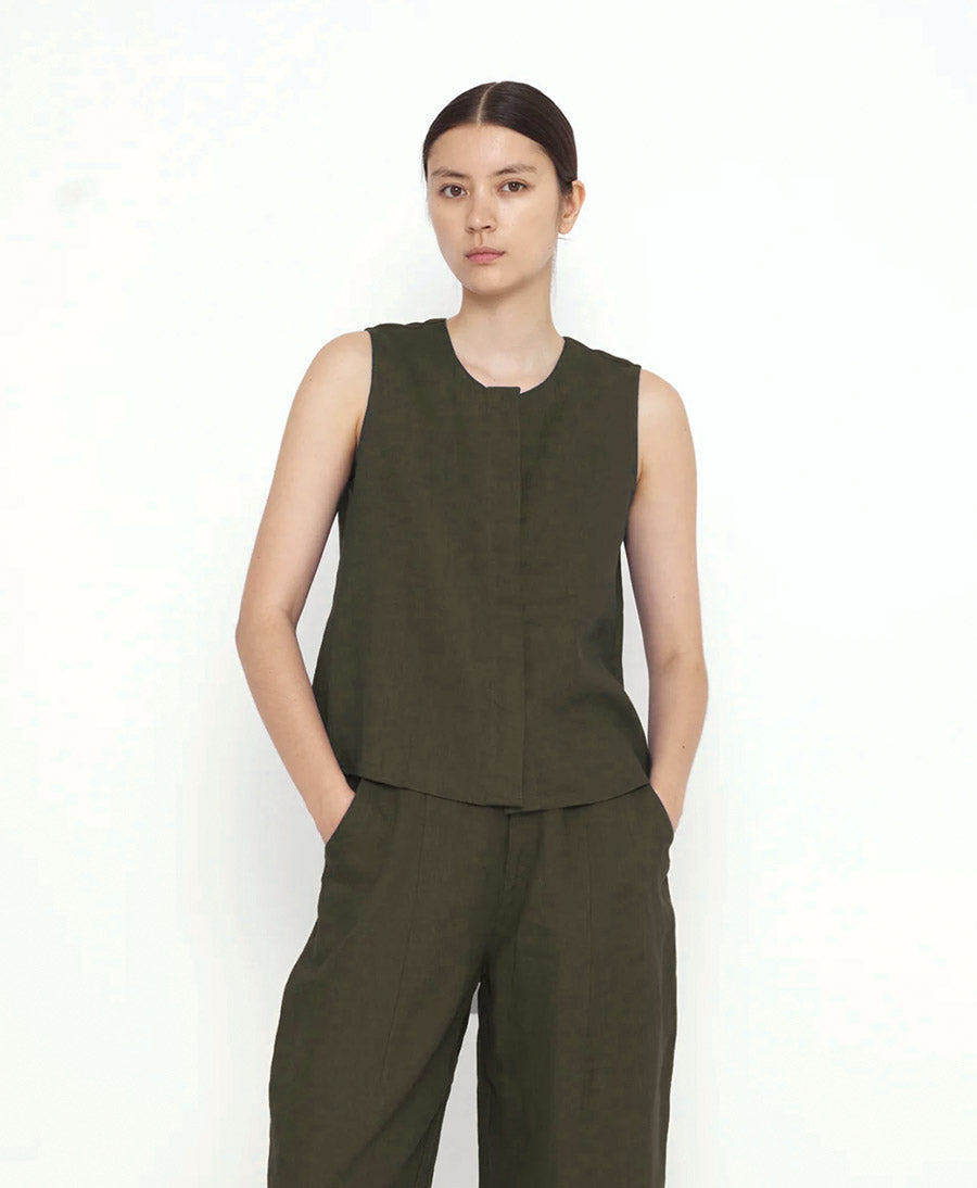 Top Sleeveless Playtop - Leinen - Dark Oak