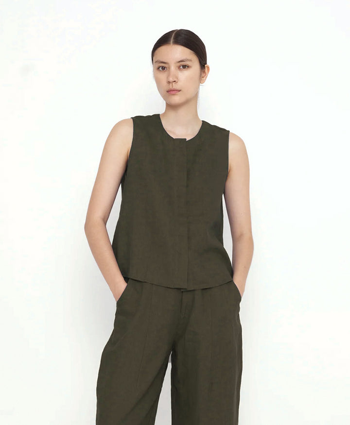 Top Sleeveless Playtop - Leinen - Dark Oak