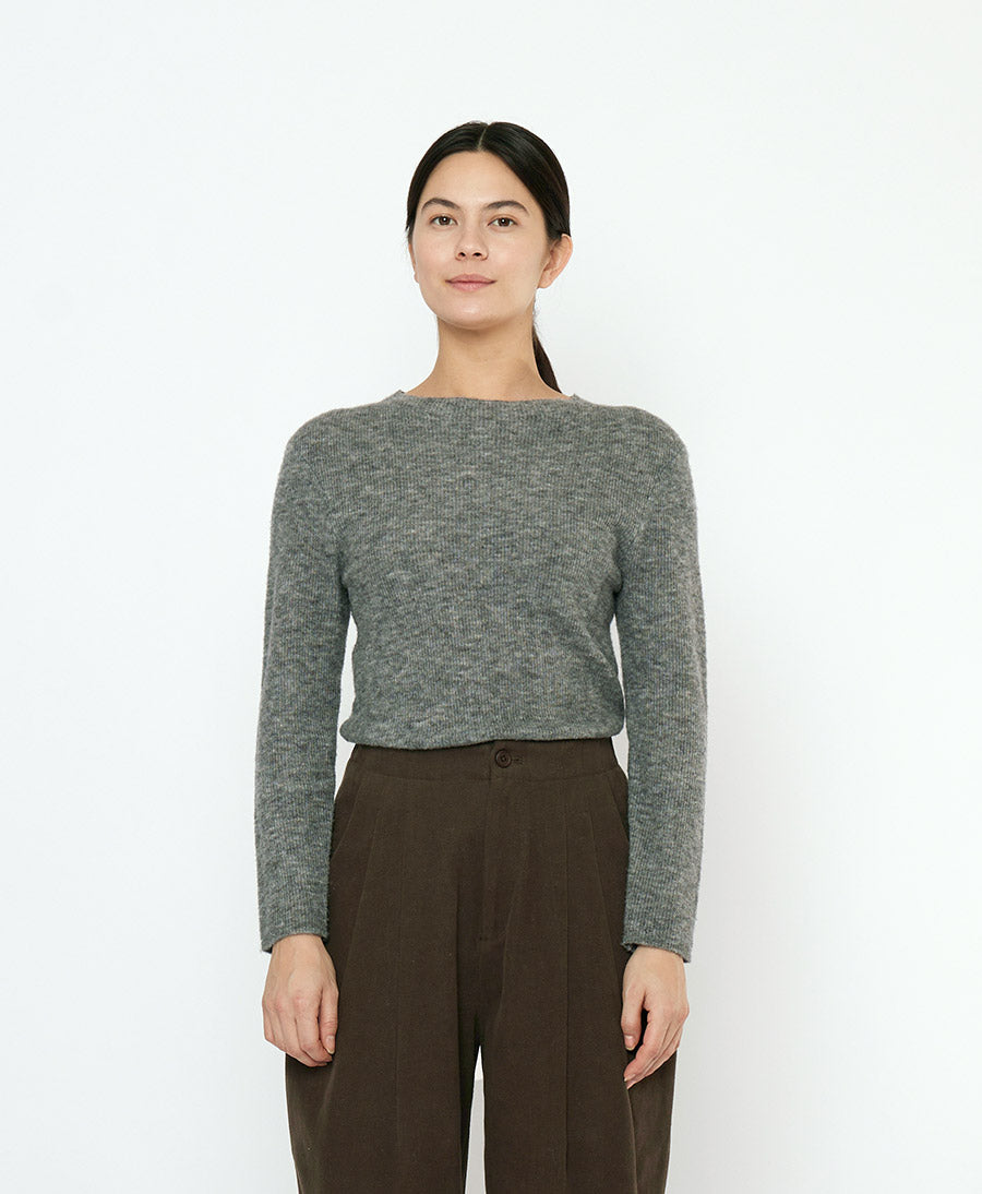 Langarm Shirt Mockneck - Grau (meliert)